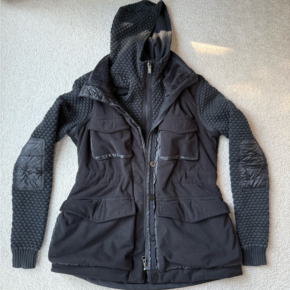 lululemon athletica Black Quilted-Sleeve Hooded Utility Jacket